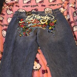 Ed hardy Women’s light wash baggy jeans size 34 also bell bottom